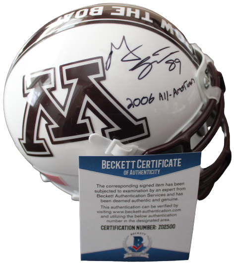 Matt Spaeth Signed Minnesota Gophers Mini Football Helmet w/Beckett COA Z02500