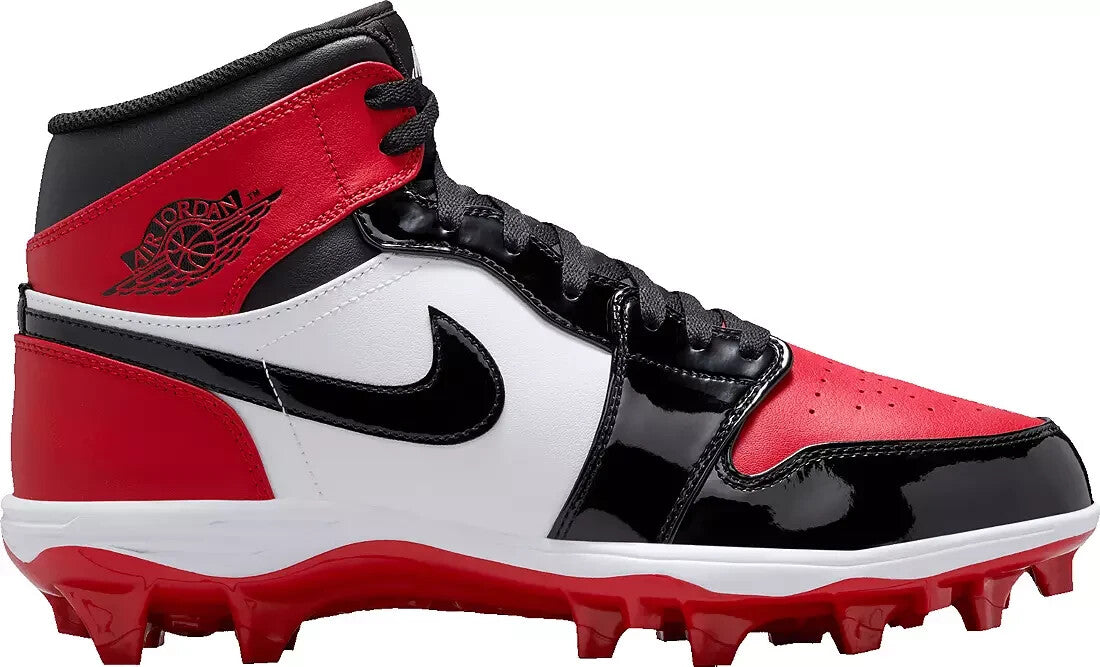 Size 15 Red Black Nike Jordan 1 Football Cleats Patent Leather Bred FJ6805-601