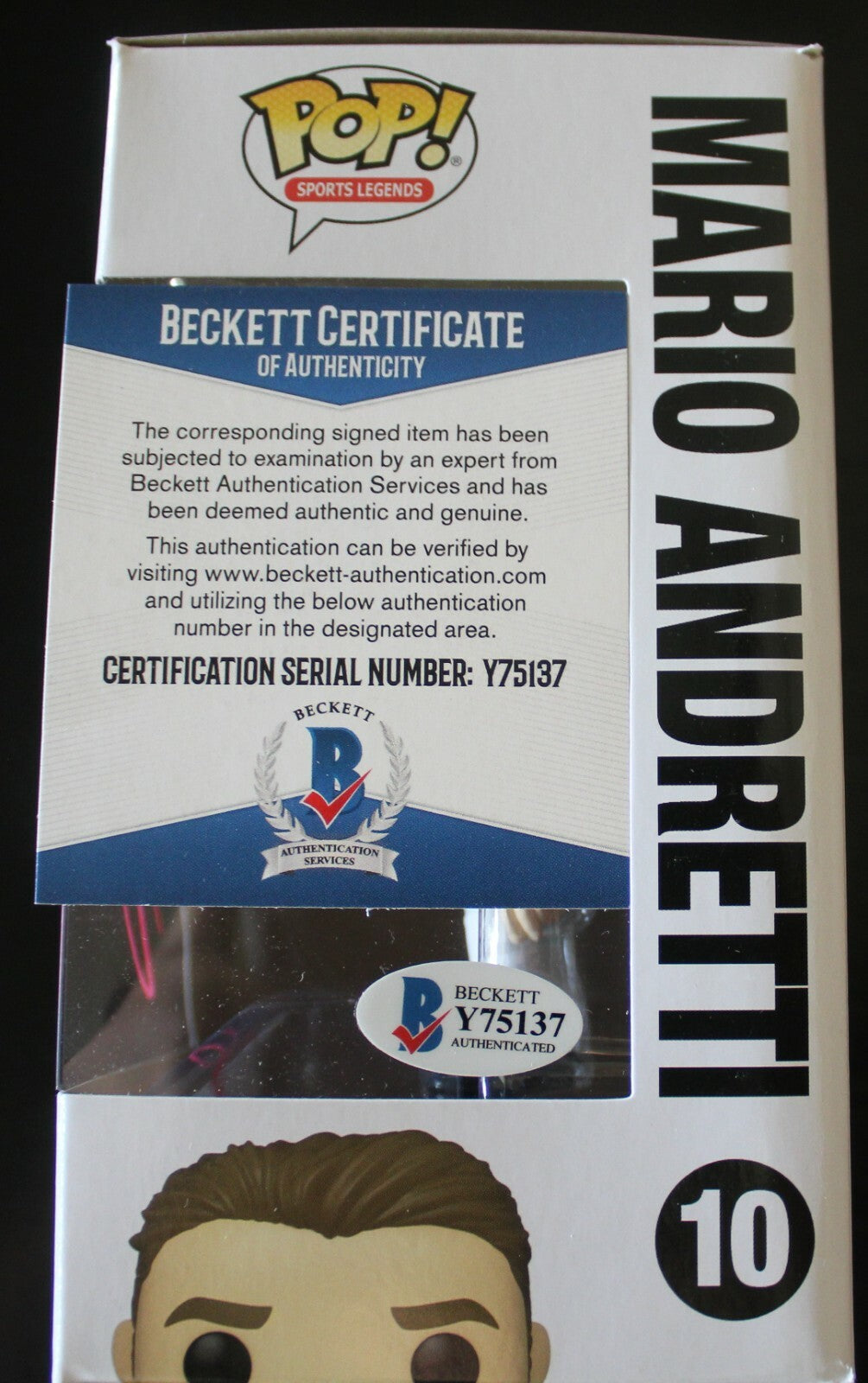 Mario Andretti Signed Sports Legends INDY 500 #10 Funko Pop w/Beckett COA Y75137