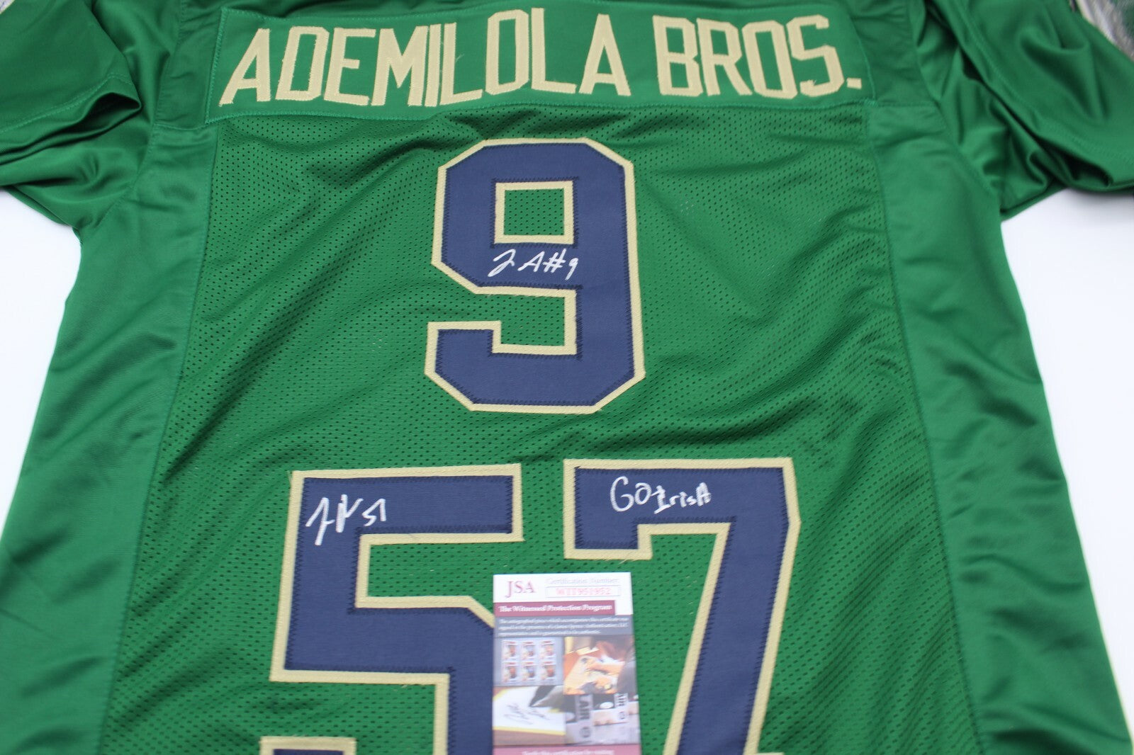 Justin & Jayson Ademilola Signed Custom Notre Dame Jersey w/JSA COA WITNESS