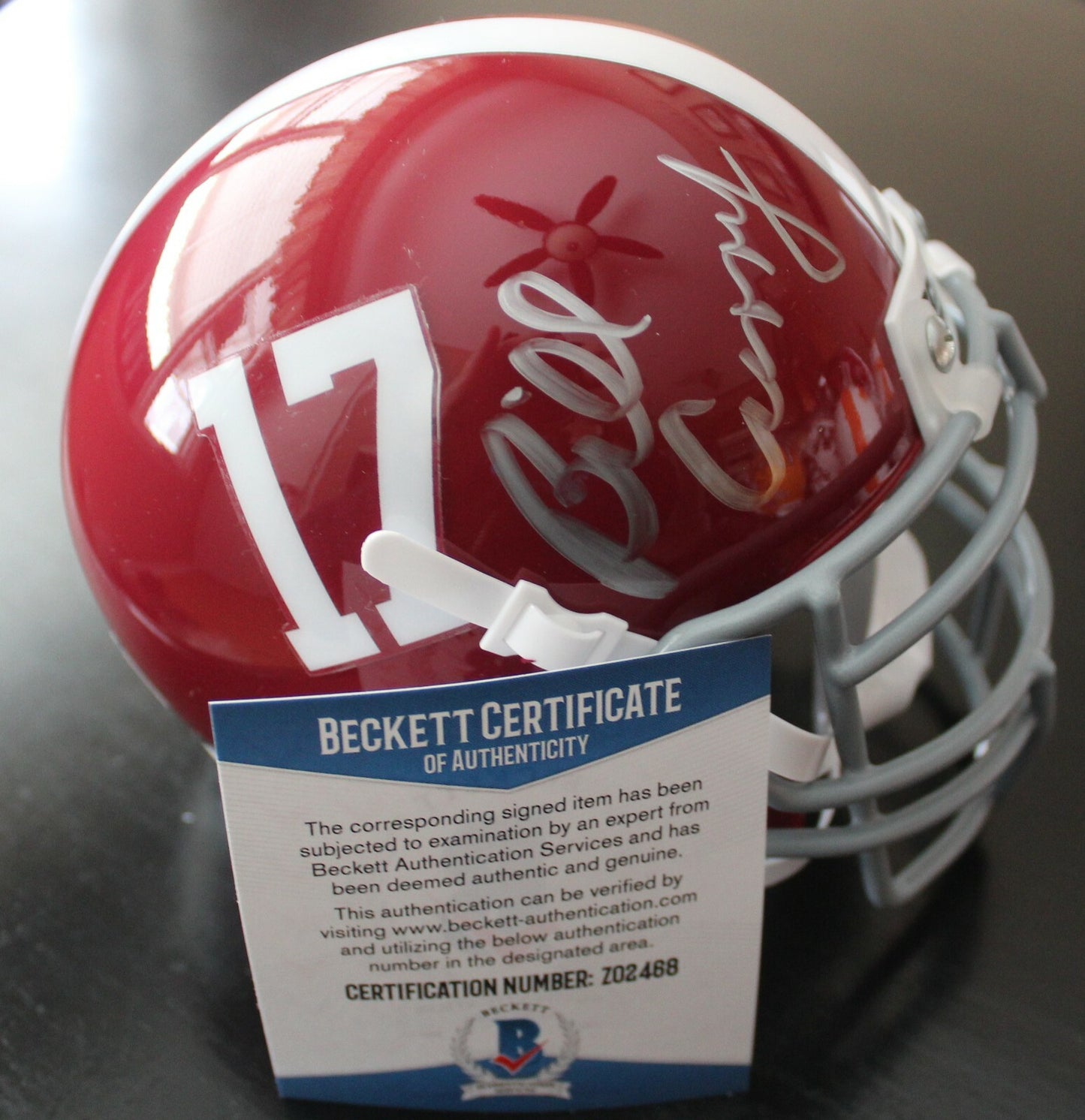 Bill Curry Signed Alabama Crimson Tide Mini Football Helmet w/Beckett COA Z02468