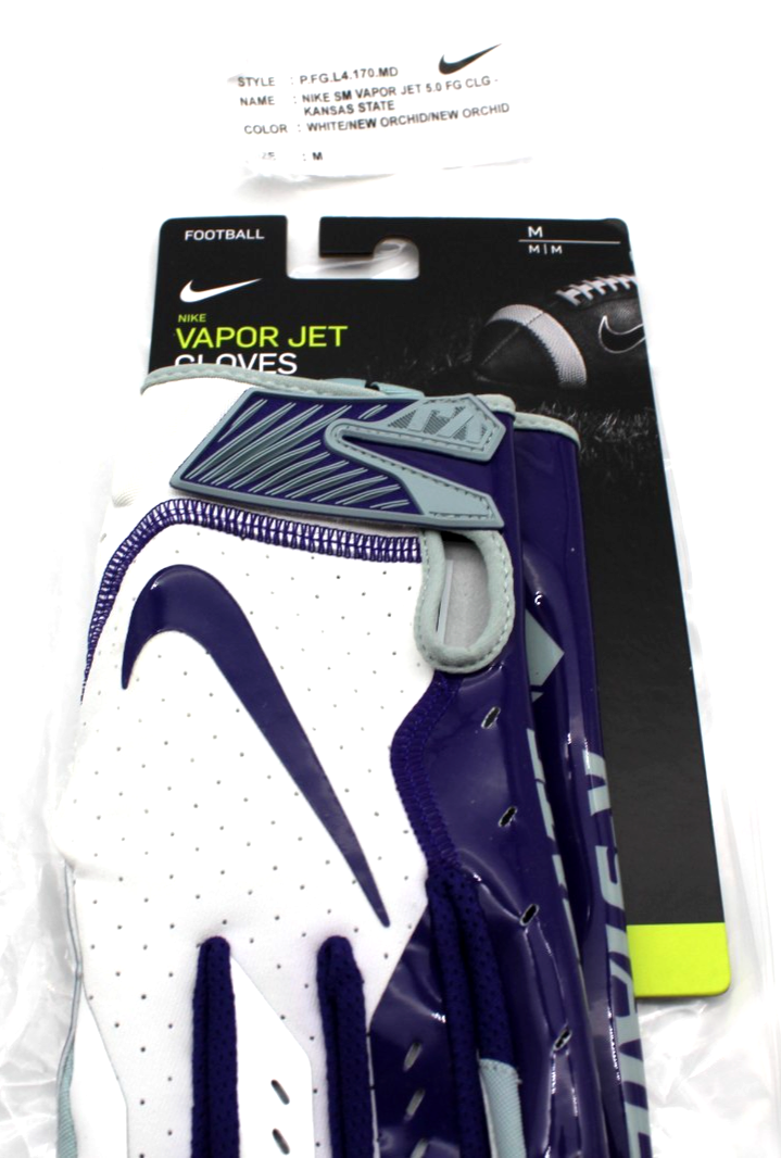 Nike Vapor Jet Football Gloves Kansas State PGF742 Size Medium Purple White Gray