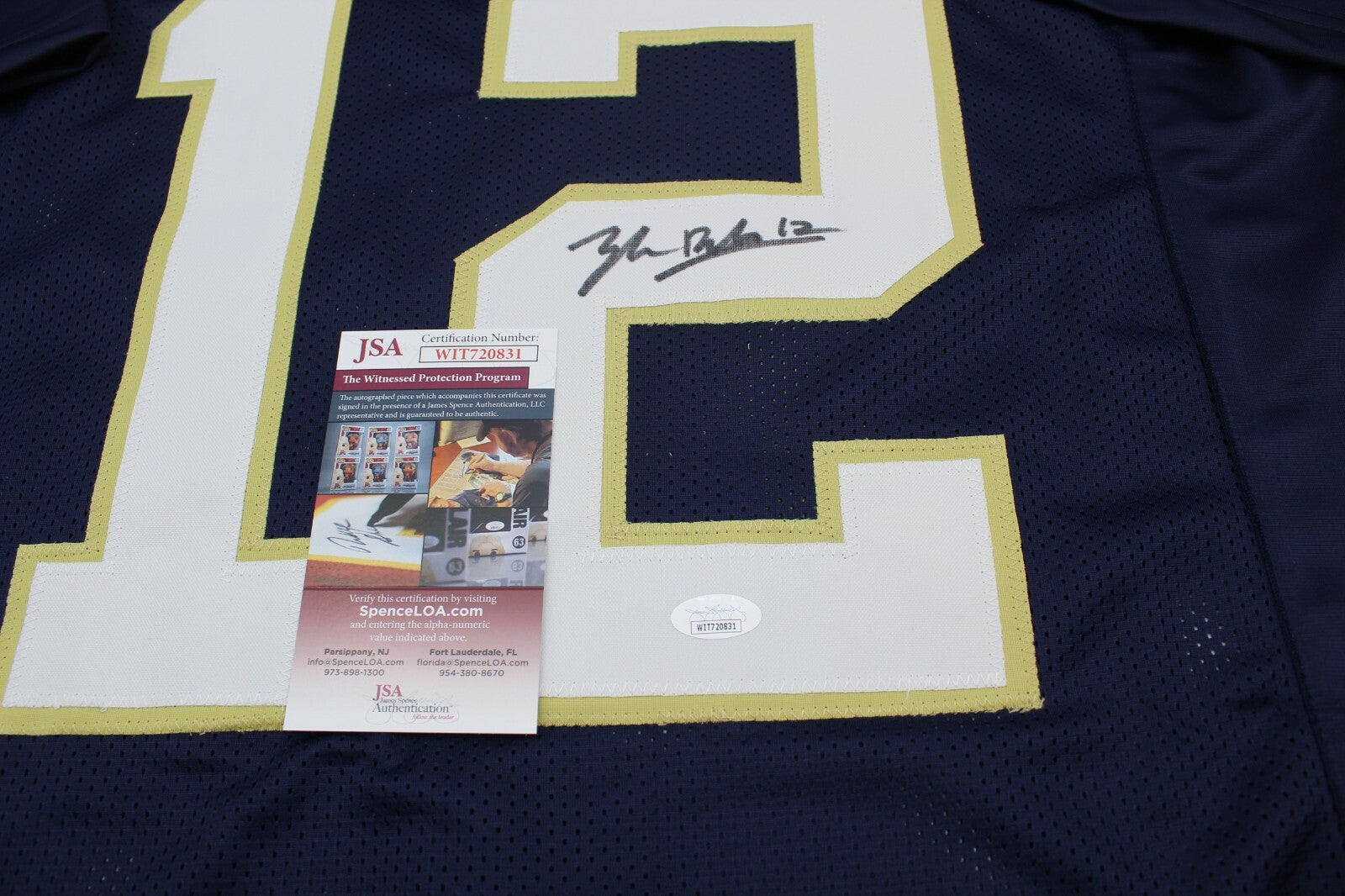 Tyler Buchner Signed Custom Notre Dame Blue Jersey w/JSA COA Witness #1