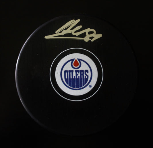 Yohann Auvitu Signed Edmonton Oilers Autograph Puck w/COA 2017 