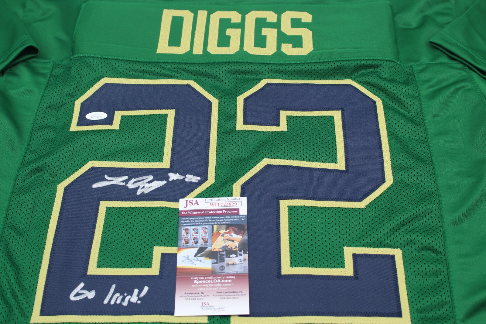 Logan Diggs Signed Custom Green Notre Dame Jersey w/JSA COA Witness Go Irish