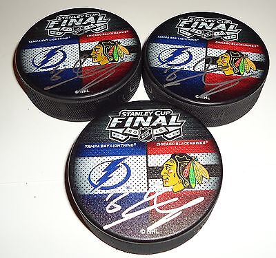 Marcus Kruger signed 2015 Tampa Bay Lightning Vs Blackhawks finals puck w/coa 16