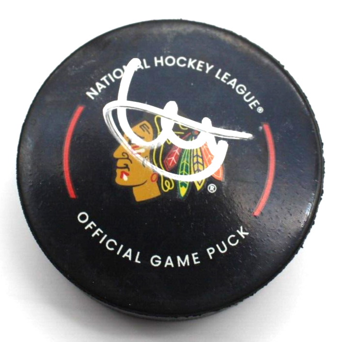 Artyom Levshunov Signed Chicago Blackhawks Game Hockey Puck w/PSA DNA AO25941