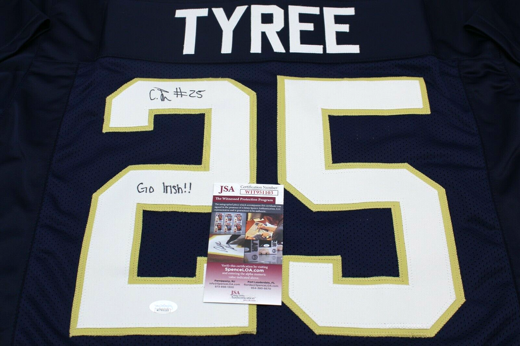 Chris Tyree Signed Custom Blue Notre Dame Football Jersey w/JSA COA Proof