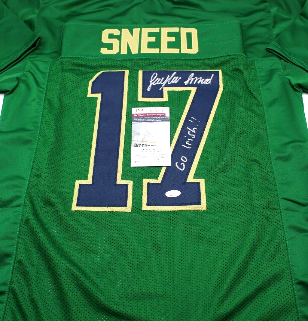 Jaylen Sneed Signed Custom Green Notre Dame Football Jersey w/JSA COA Proof #2