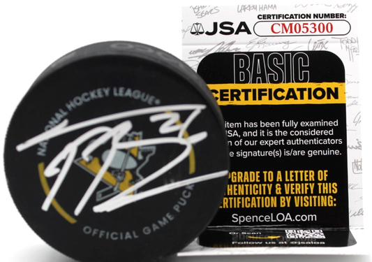 Tristan Broz Signed Pittsburgh Penguins Hockey Game Puck w/JSA COA CM05300