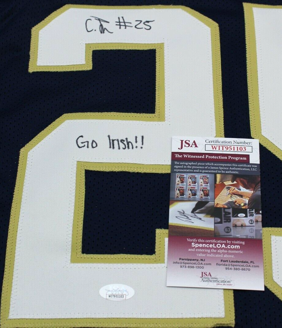 Chris Tyree Signed Custom Blue Notre Dame Football Jersey w/JSA COA Proof
