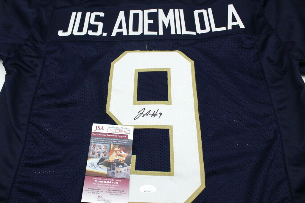 Justin Ademilola Signed Custom Blue Notre Dame Football Jersey w/JSA COA WITNESS