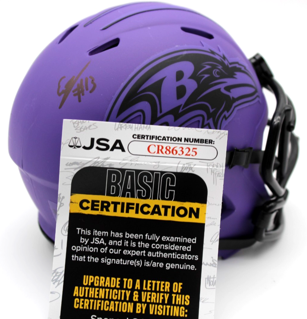 Elijah Sarratt Baltimore Ravens Rave Signed Mini Helmet w/JSA COA CR86325