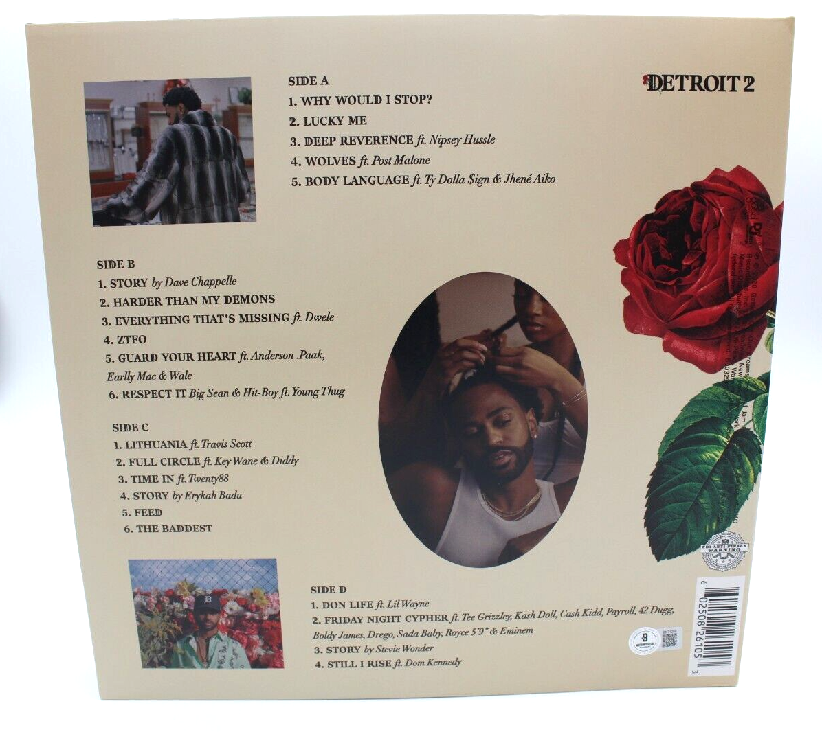 Big Sean Signed Detroit 2 Vinyl Album LP Cover W/BECKETT COA BN71258