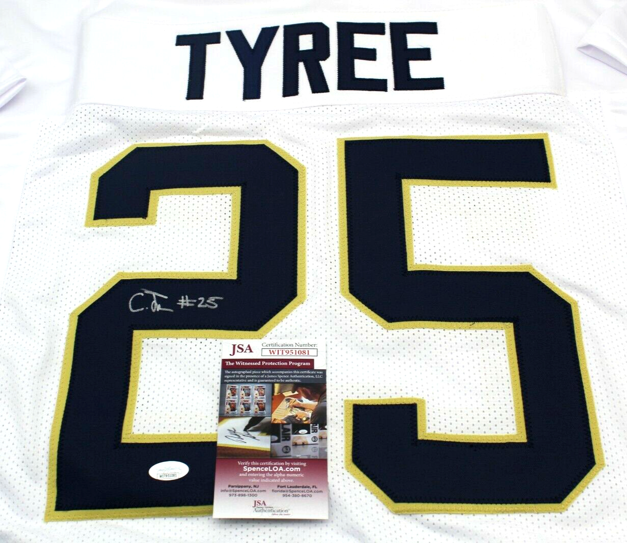 Chris Tyree Signed Custom White Notre Dame Football Jersey w/JSA COA Proof