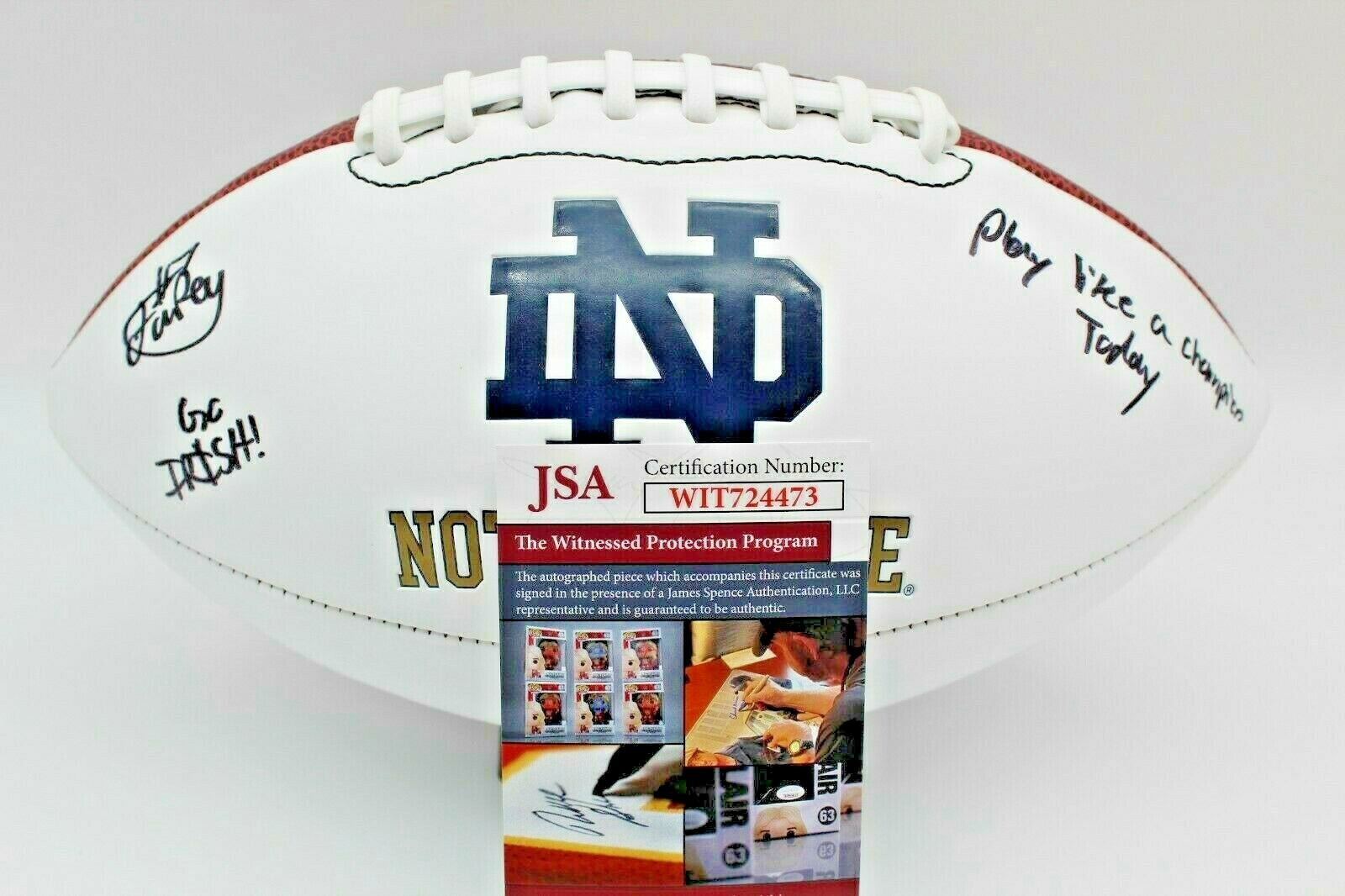 Isaiah Foskey Signed Notre Dame Fighting Irish Logo Football w/JSA COA Witness