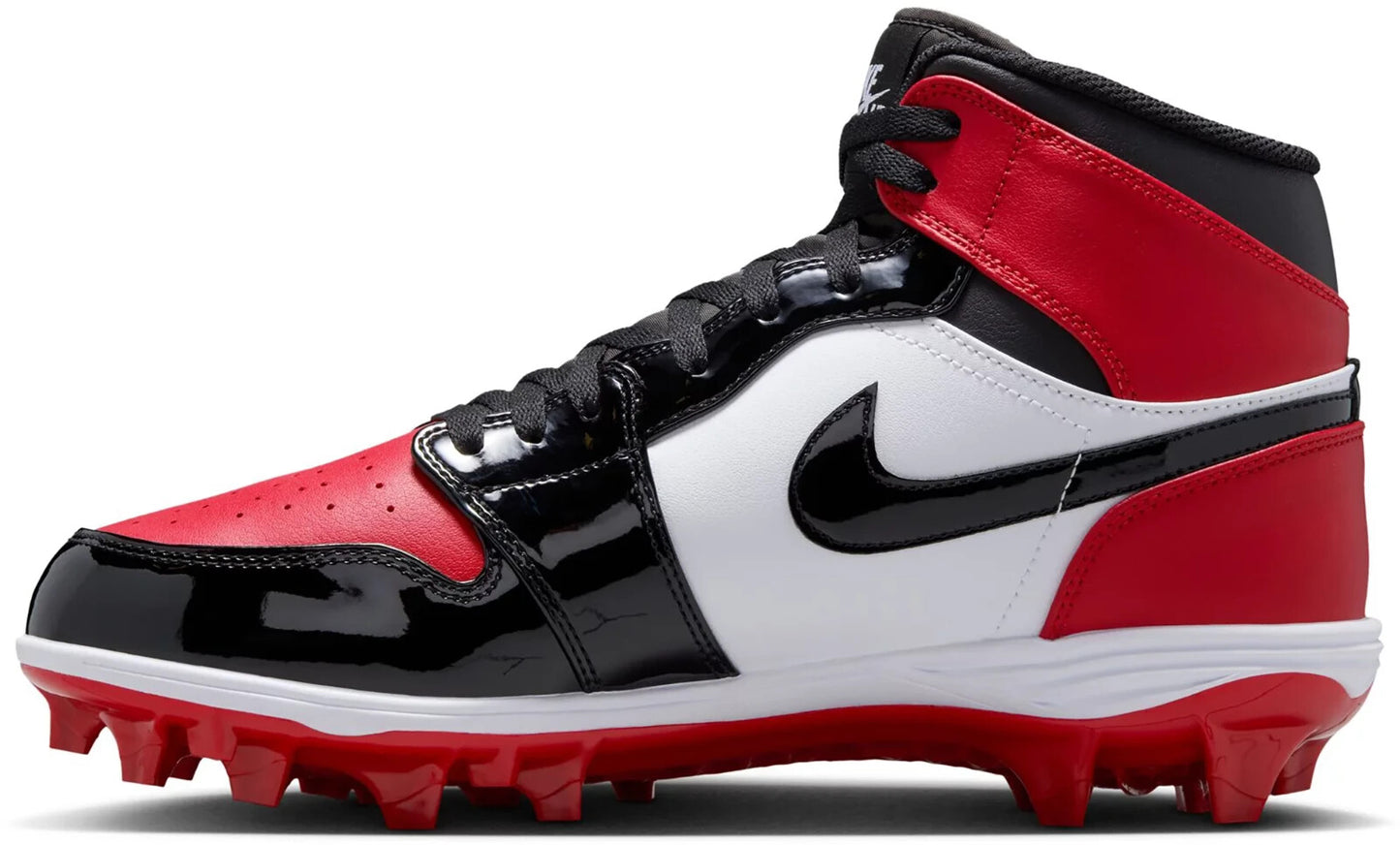 Size 15 Red Black Nike Jordan 1 Football Cleats Patent Leather Bred FJ6805-601