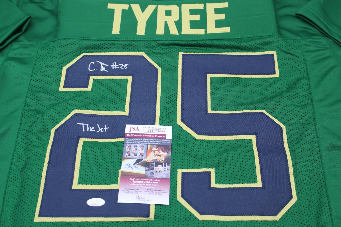 Chris Tyree Signed Custom Green Notre Dame Football Jersey w/JSA COA Proof Jet