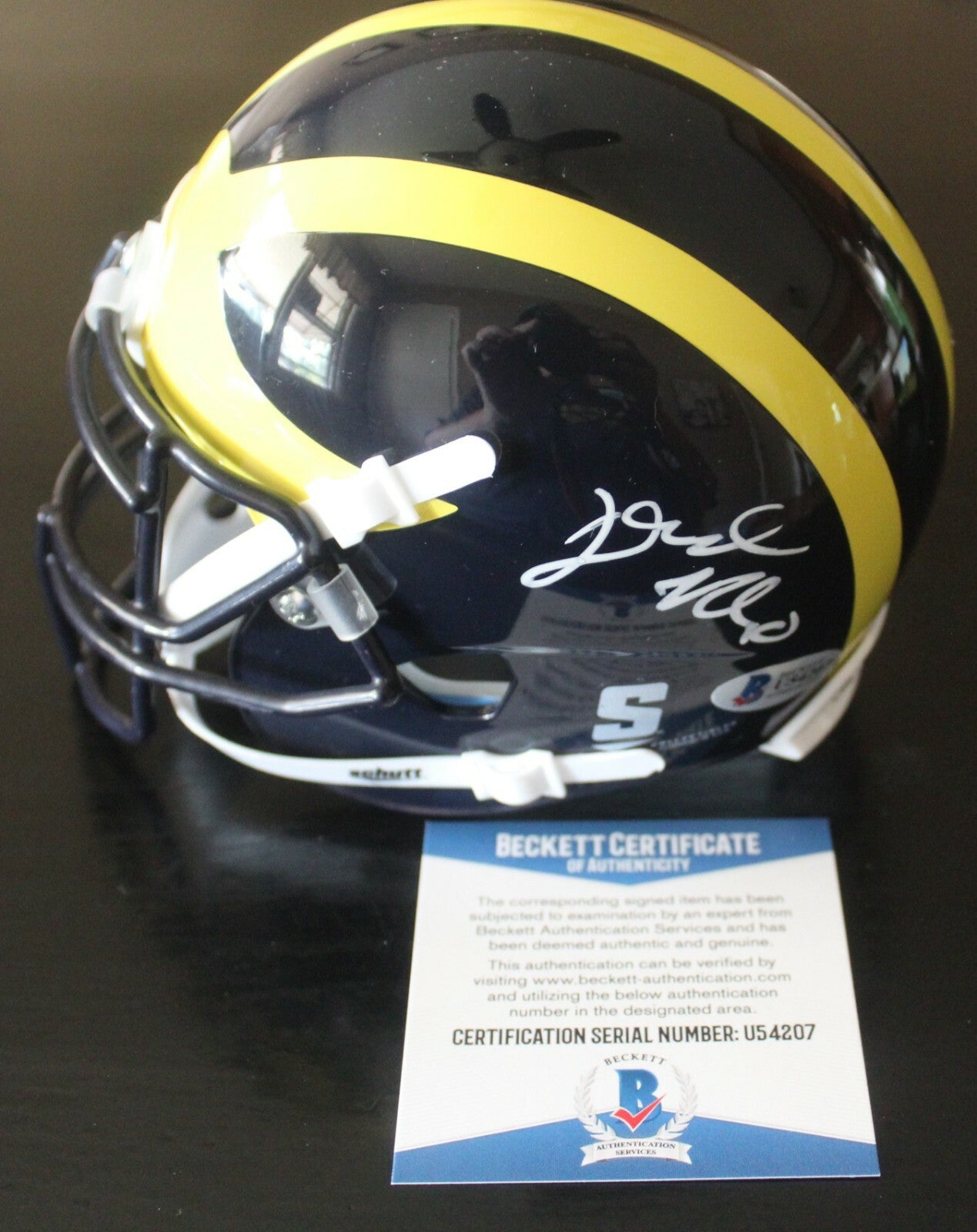 Dylan McCaffrey Signed Michigan Wolverines Mini Helmet w/Beckett COA U54207