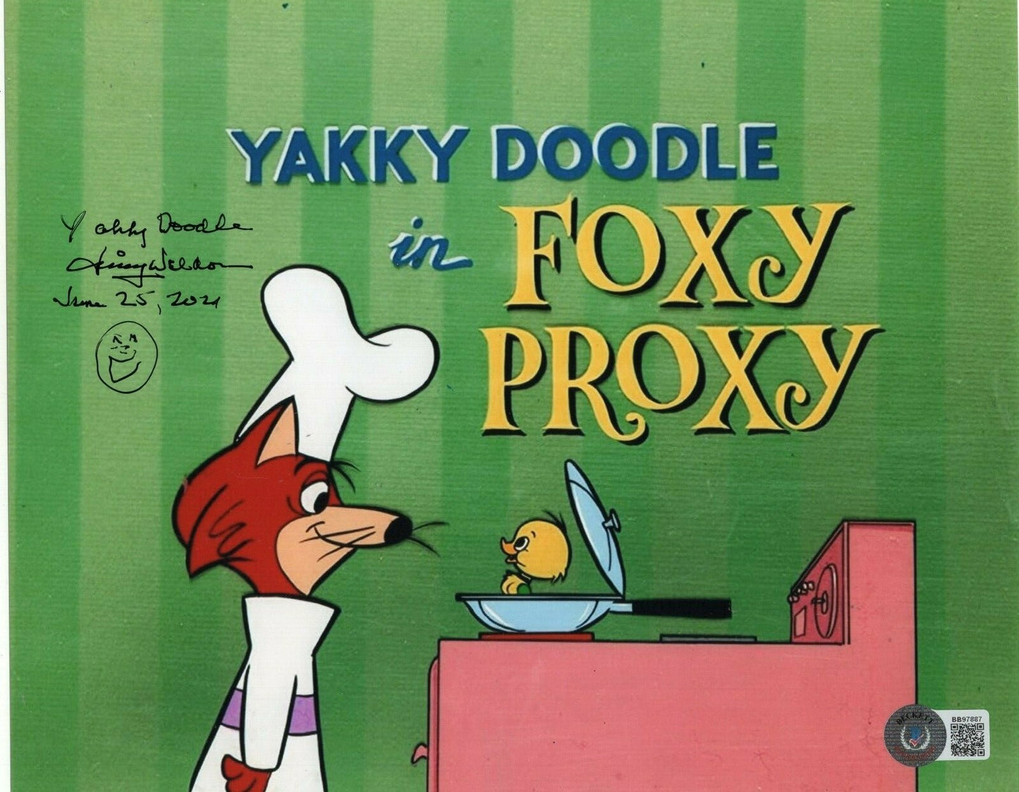 Jimmy Weldon Signed Yakky Doodle 8x10 Photo w/Beckett COA BB97887