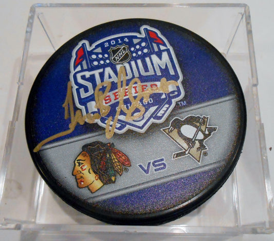 Dan Bylsma Signed Stadium Series Puck w/COA 2013-14 Pittsburgh Penguins