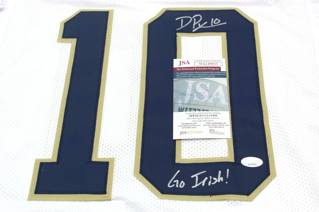 Drew Pyne Signed Custom White Notre Dame Football Jersey Go Irish! Proof w/JSA