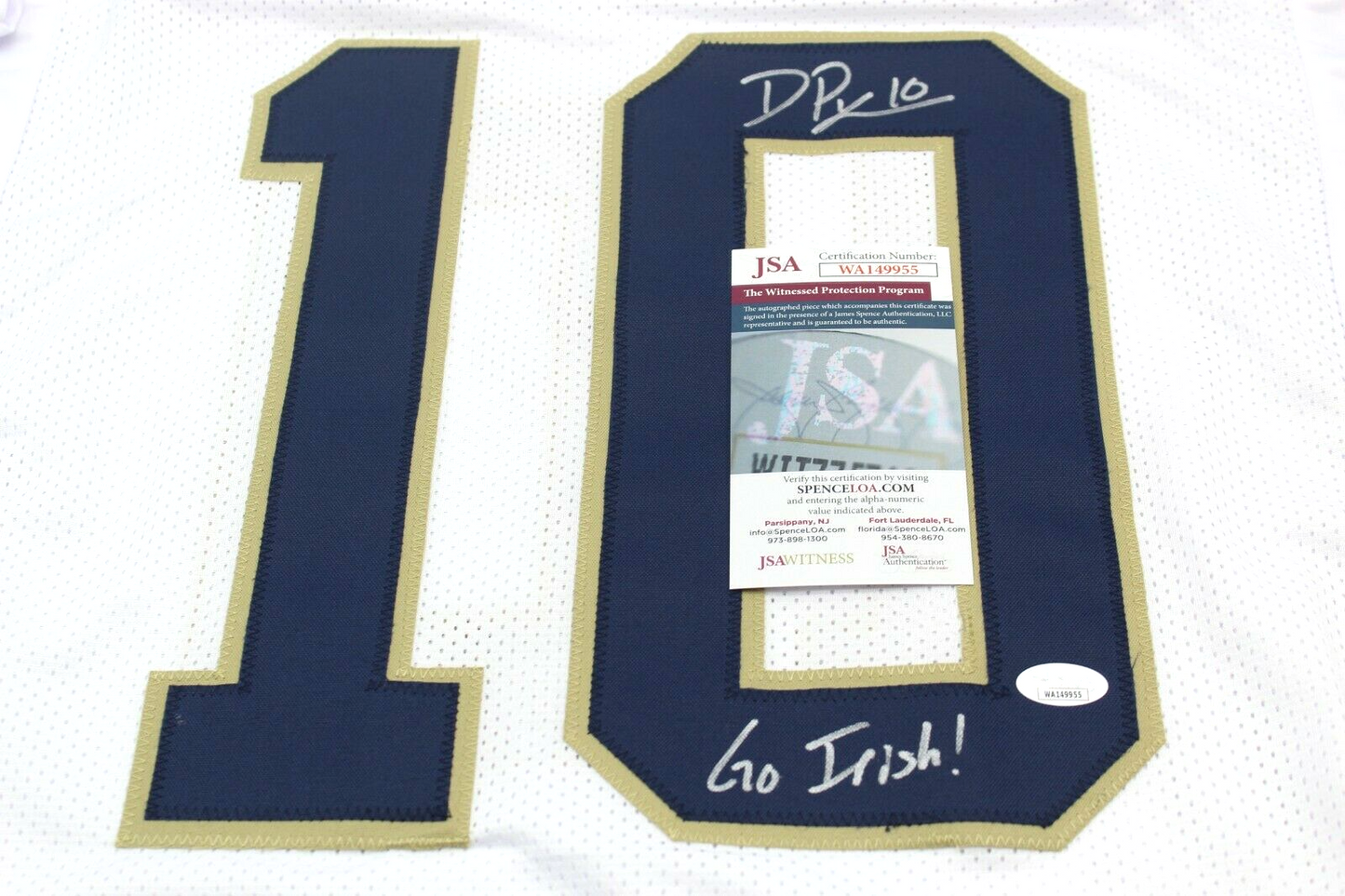 Drew Pyne Signed Custom White Notre Dame Football Jersey Go Irish! Proof w/JSA