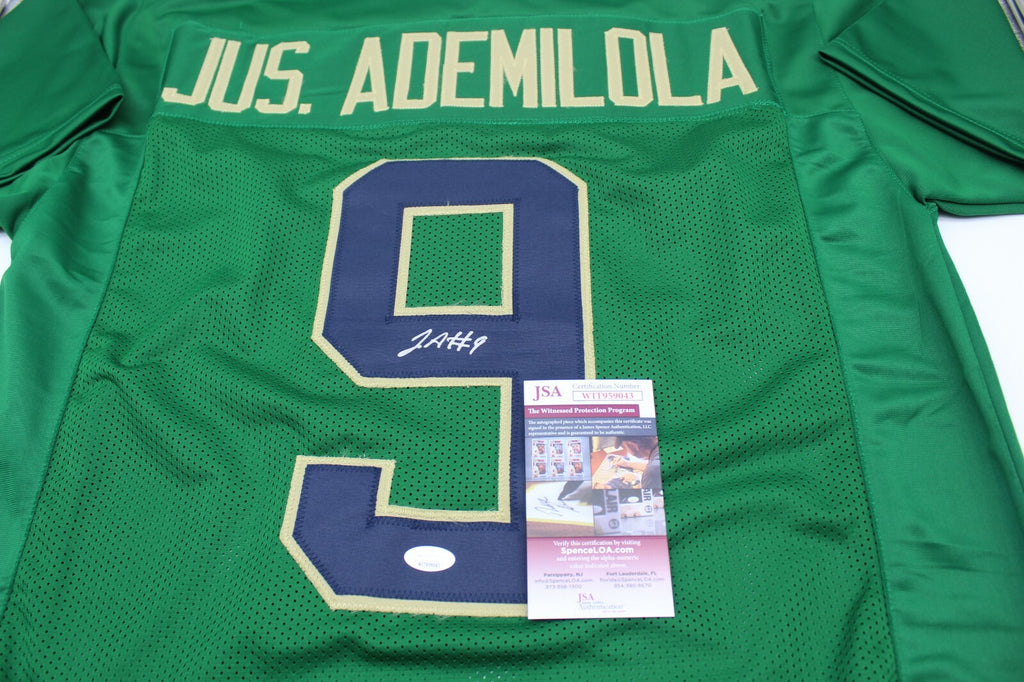 Justin Ademilola Signed Custom Green Notre Dame Jersey w/JSA COA WITNESS