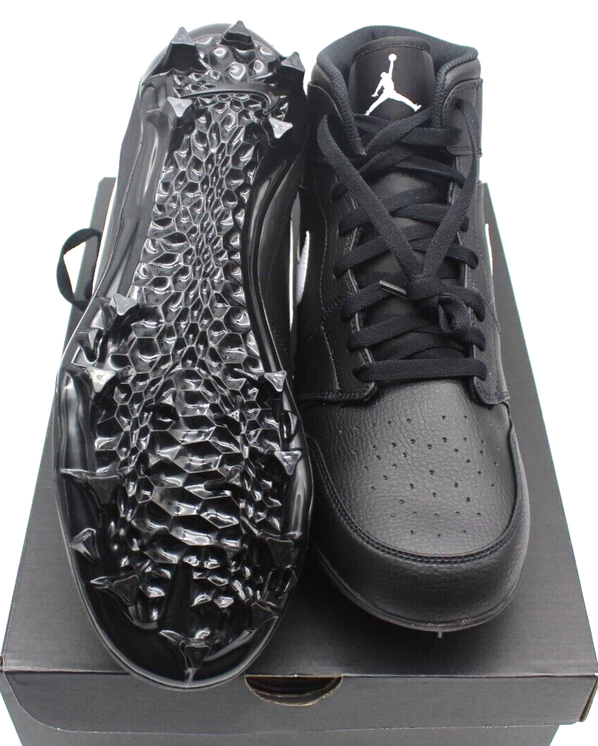 Jordan 1 Football Custom Cleat Black White FJ6805-001 Men's Size 14 thru 15 New