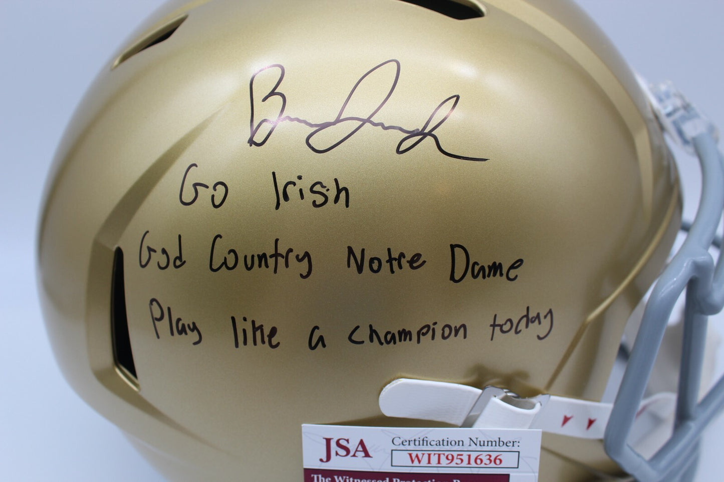Brandon Joseph Signed Notre Dame Fighting Irish Full Size Helmet w/JSA COA F/S
