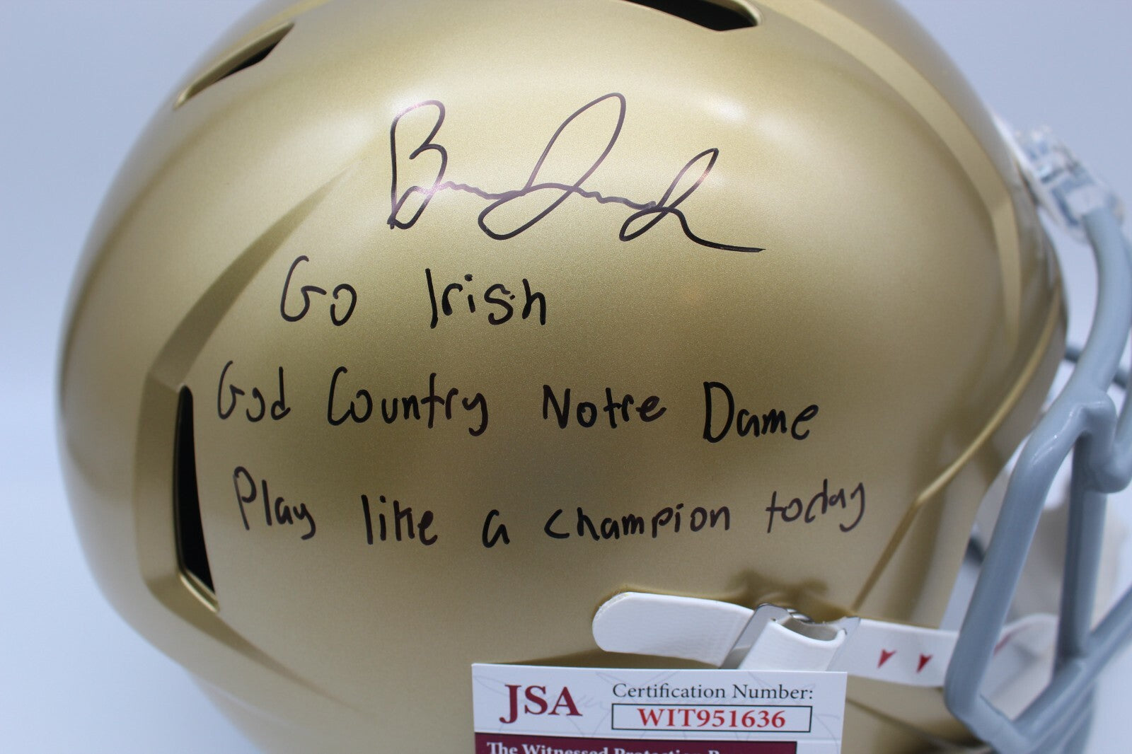 Brandon Joseph Signed Notre Dame Fighting Irish Full Size Helmet w/JSA COA F/S