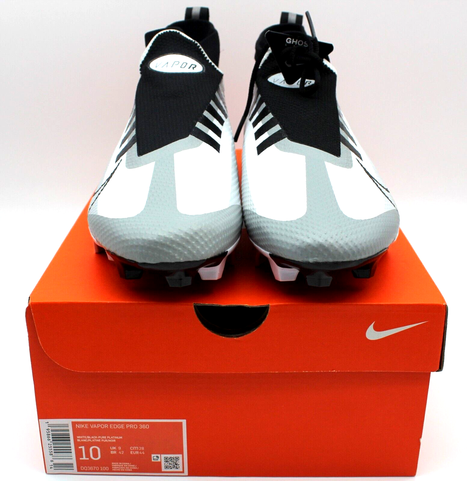 Nike Vapor Edge Pro 360 DQ3670 100 Men's Size 10 White Black Football Cleats