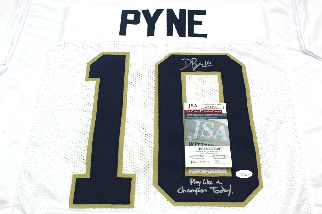 Drew Pyne Signed Custom White Notre Dame Football Jersey PLACT! Proof w/JSA