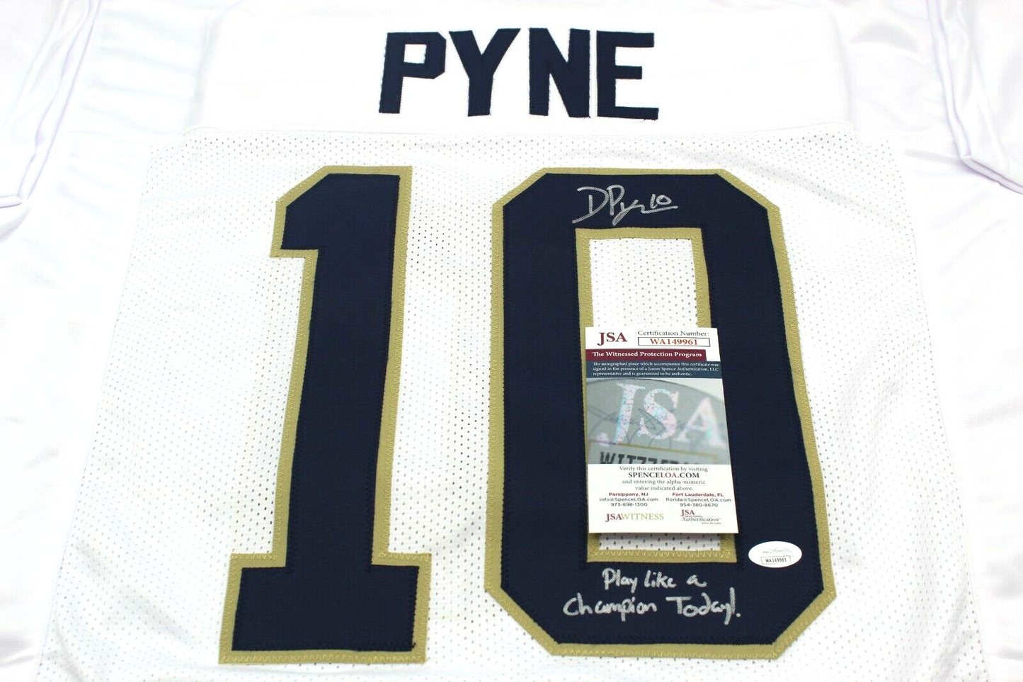 Drew Pyne Signed Custom White Notre Dame Football Jersey PLACT! Proof w/JSA