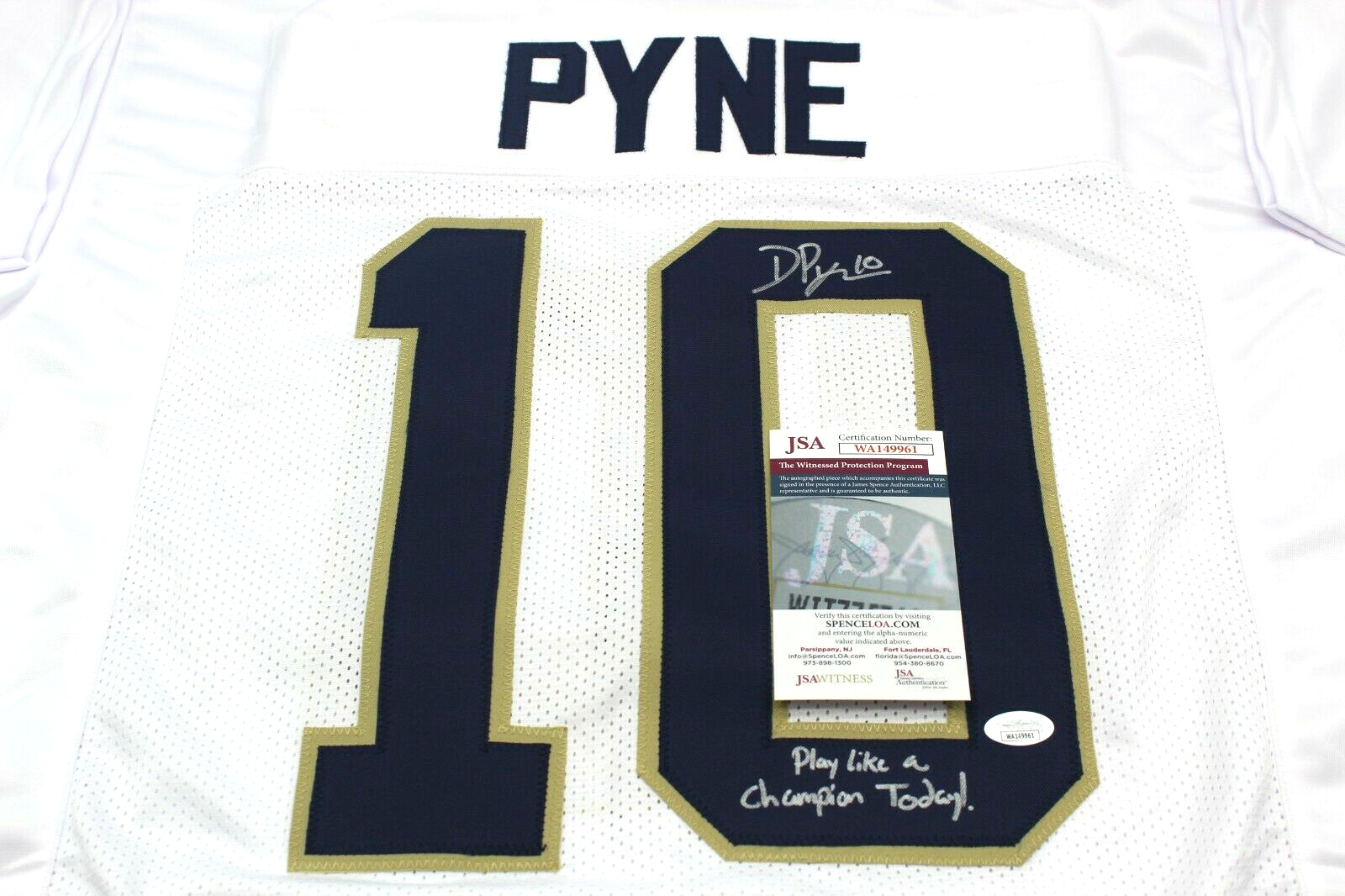 Drew Pyne Signed Custom White Notre Dame Football Jersey PLACT! Proof w/JSA