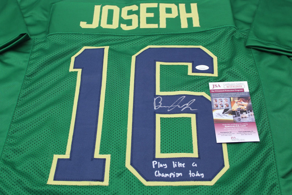 Brandon Joseph Signed Custom Green Notre Dame Football Jersey w/JSA COA Proof