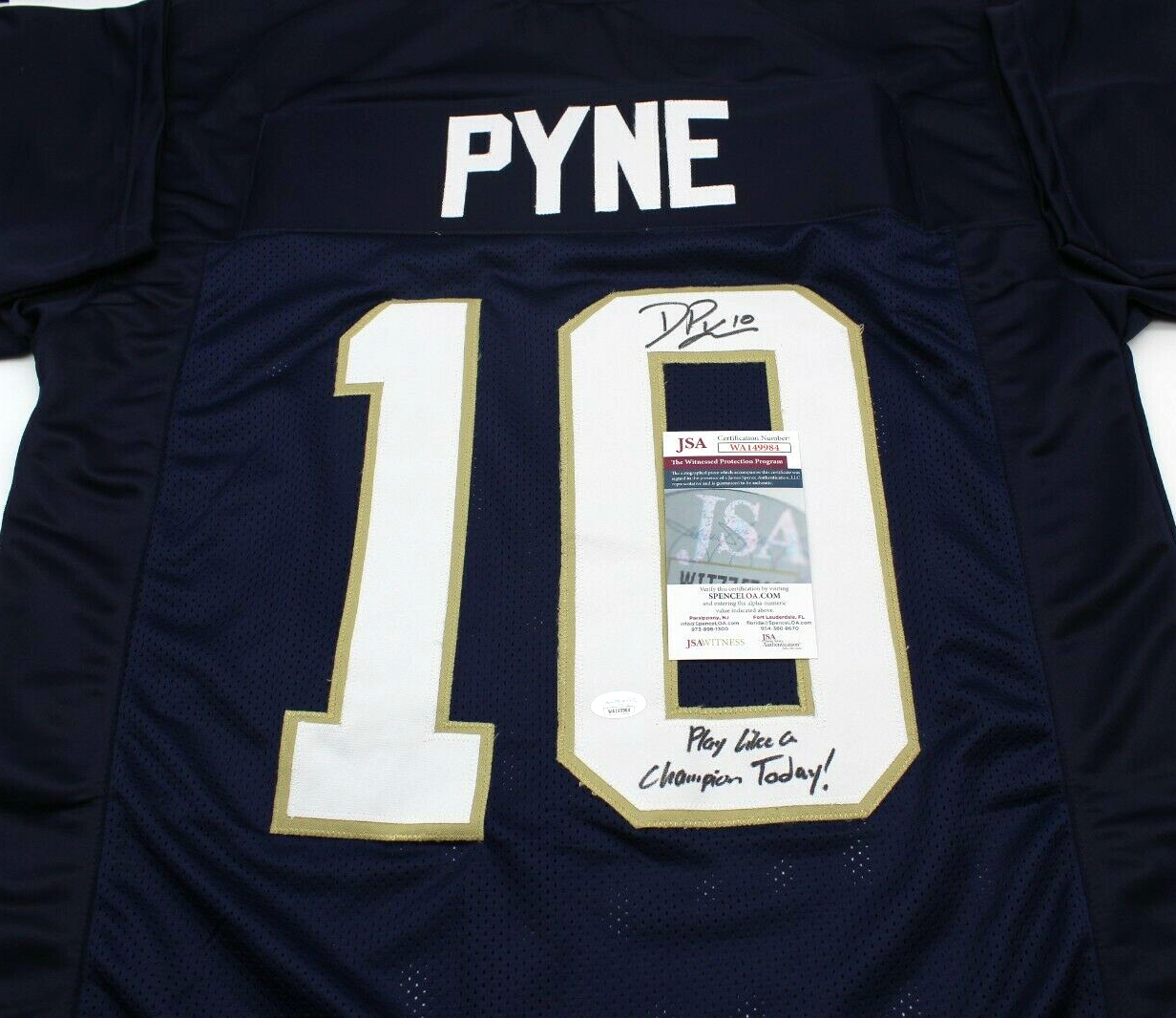 Drew Pyne Signed Custom Blue Notre Dame Football Jersey XL Proof w/JSA COA #1