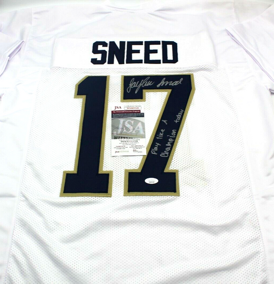 Jaylen Sneed Signed Custom White Notre Dame Football Jersey w/JSA COA Proof #1