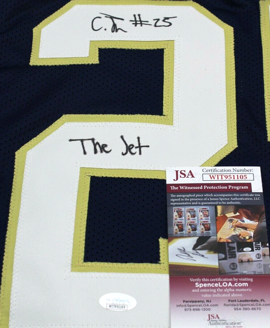 Chris Tyree Signed Custom Blue Notre Dame Football Jersey w/JSA COA Proof Jet