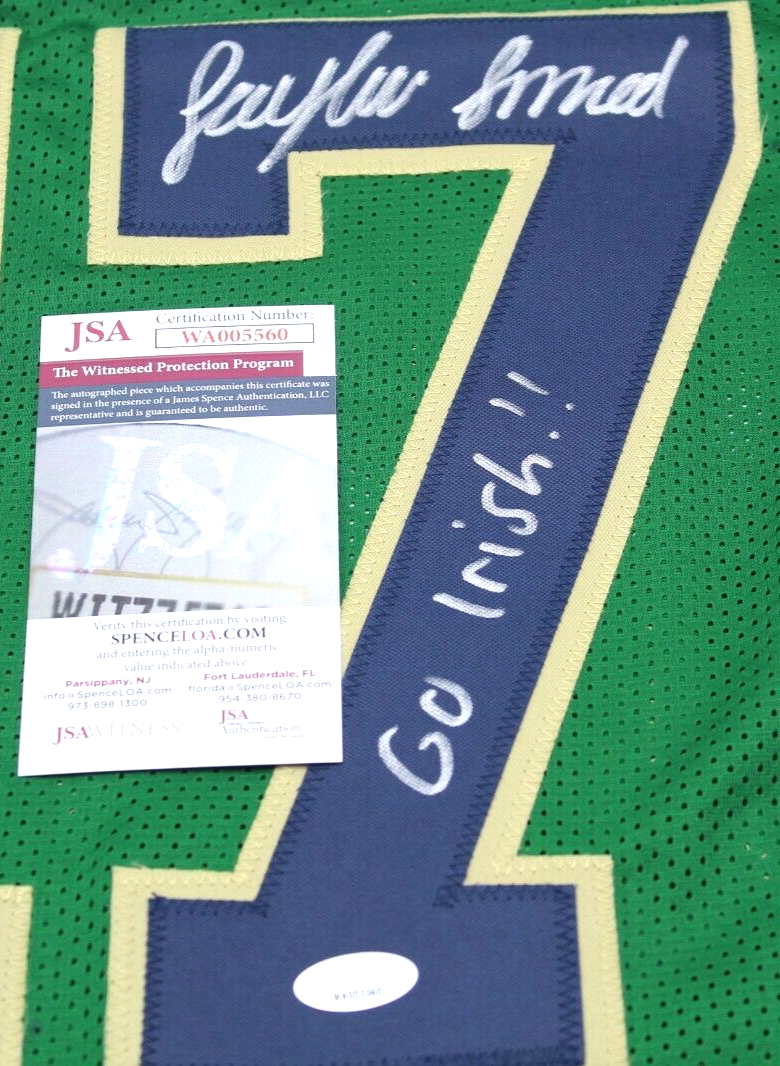 Jaylen Sneed Signed Custom Green Notre Dame Football Jersey w/JSA COA Proof #2