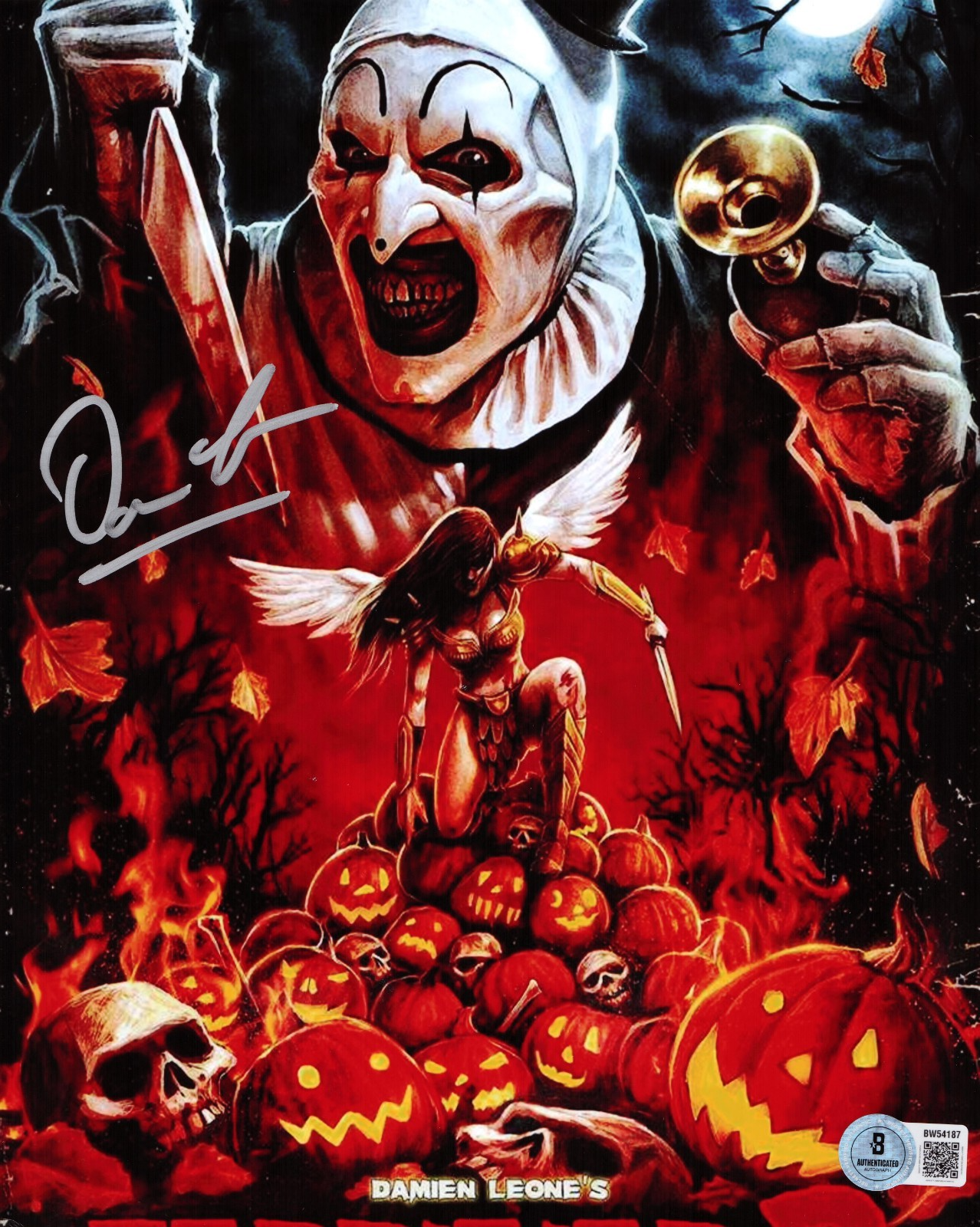 Damien Leone Signed Terrifier Art the Clown 8x10 Photo w/Beckett BAS BW54187