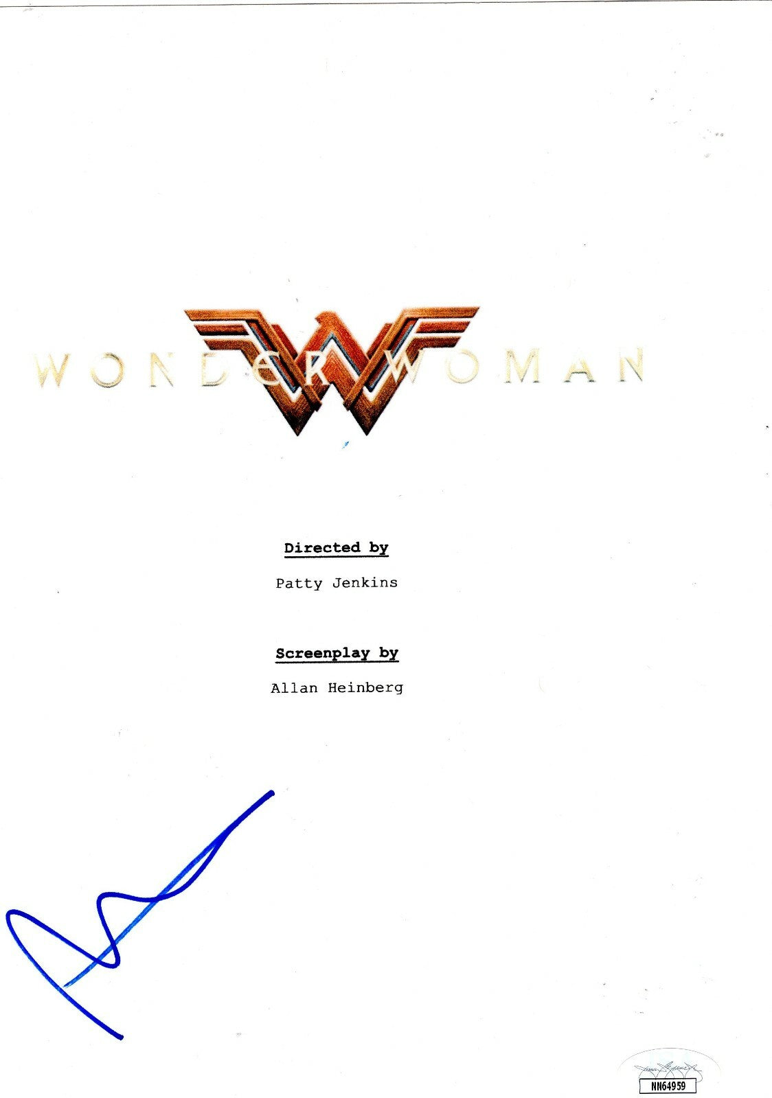Patty Jenkins Signed Wonder Woman 8x12 Script Page Cover w/JSA COA NN64959