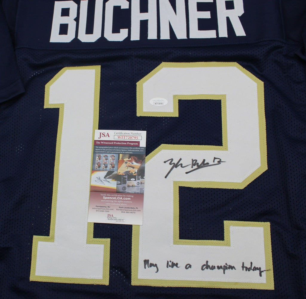 Tyler Buchner Signed Custom Notre Dame Blue Jersey w/JSA COA Witness PLACT