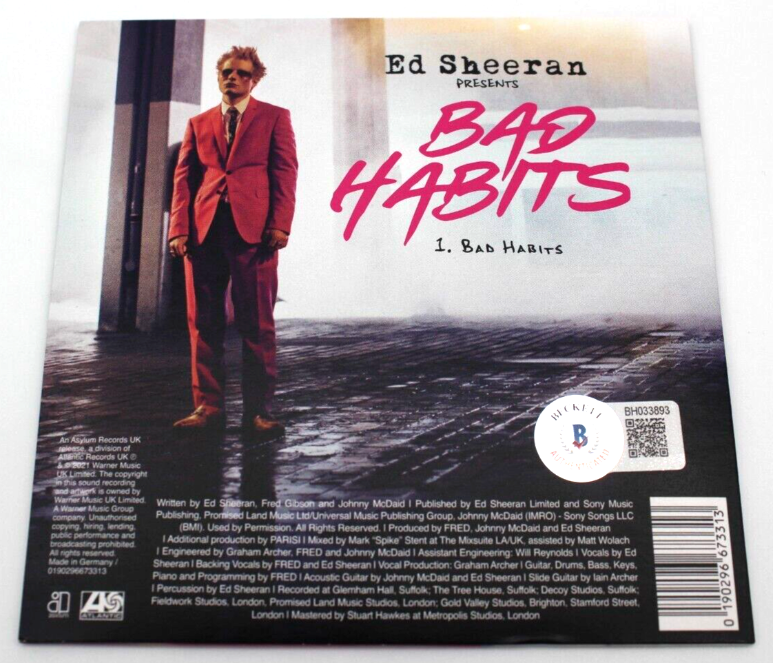 Ed Sheeran Signed Bad Habits CD Cover w/Beckett COA BH033893 Brand New