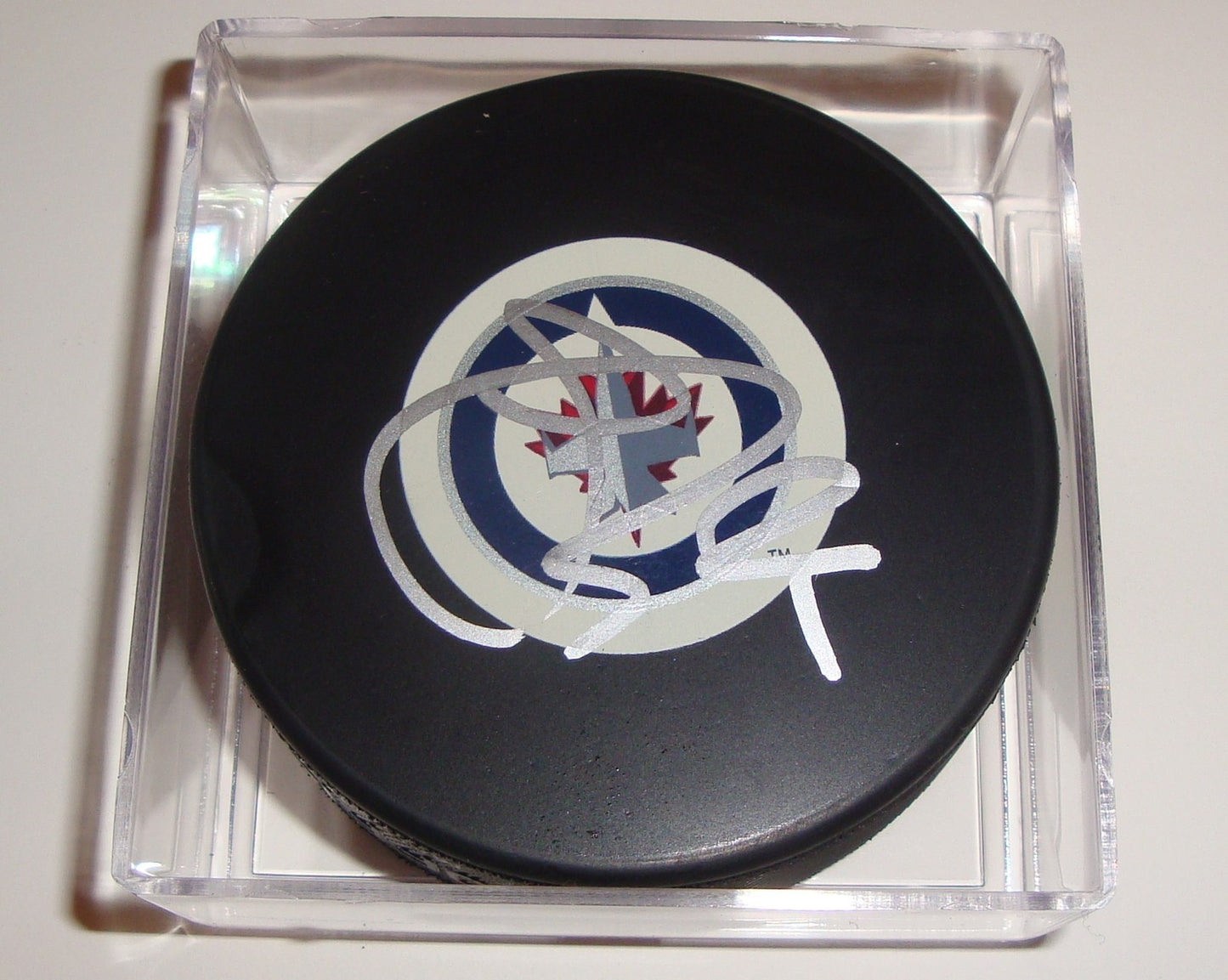 Johnny Oduya Signed Puck w/COA Winnipeg Jets Inaugural Autograph Souvenir 2011