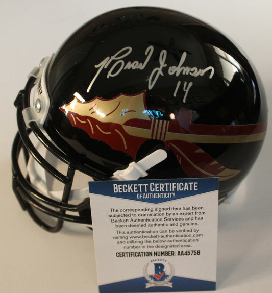 Brad Johnson Signed Florida State Seminoles Mini Helmet w/Beckett COA AA45758
