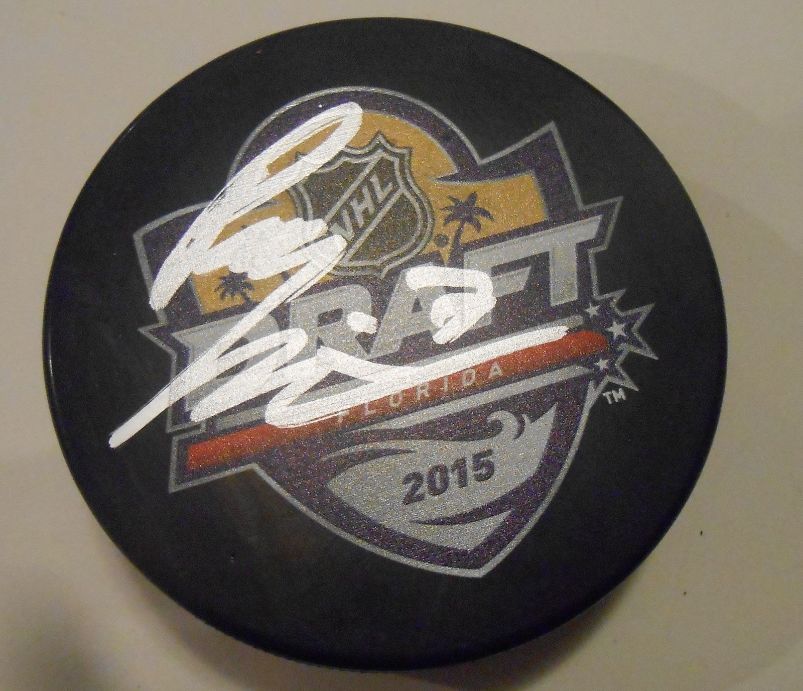 Paul Bittner Signed 2015 NHL Draft Hockey Puck w/COA Columbus Blue Jackets
