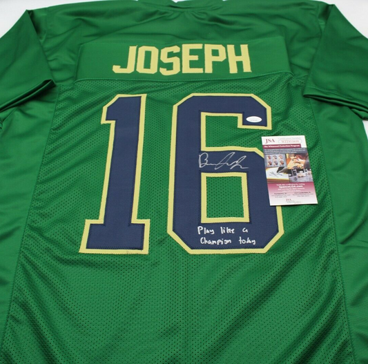 Brandon Joseph Signed Custom Green Notre Dame Football Jersey w/JSA COA Proof