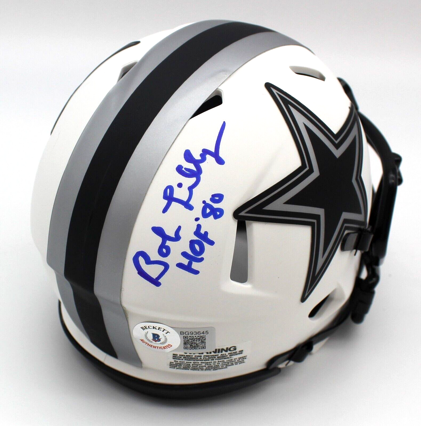 Bob Lilly Signed Dallas Cowboys Lunar Mini Football Helmet w/Beckett COA BG93645