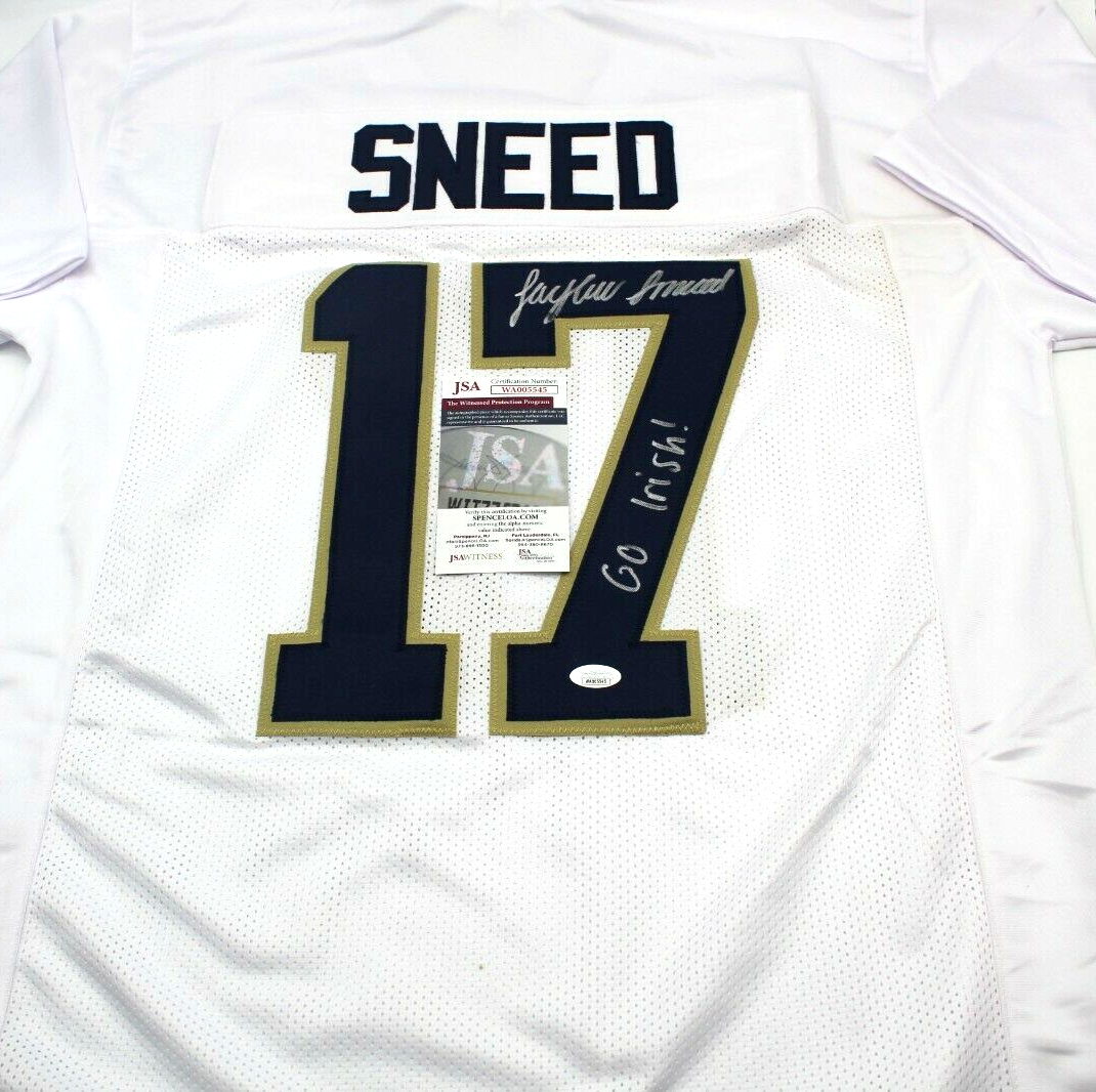 Jaylen Sneed Signed Custom White Notre Dame Football Jersey w/JSA COA Proof #2